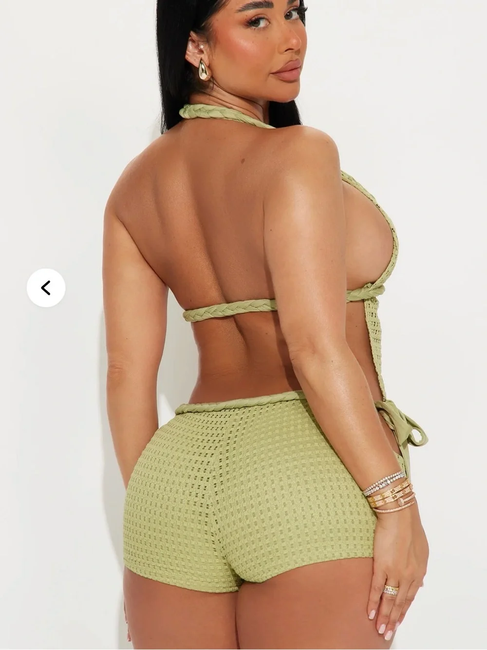Lace-Up Crochet Halter Set - Sage Green